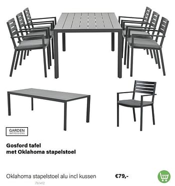 Aanbiedingen Gosford tafel met oklahoma stapelstoel oklahoma stapelstoel alu incl kussen - Garden Impressions - Geldig van 21/03/2022 tot 05/06/2022 bij Multi Bazar