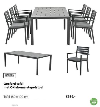 Aanbiedingen Gosford tafel met oklahoma stapelstoel tafel - Garden Impressions - Geldig van 21/03/2022 tot 05/06/2022 bij Multi Bazar