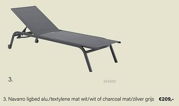 Aanbiedingen Navarro ligbed alu.-textylene mat wit-wit of charcoal mat-zilver grijs - Huismerk - Multi Bazar - Geldig van 21/03/2022 tot 05/06/2022 bij Multi Bazar