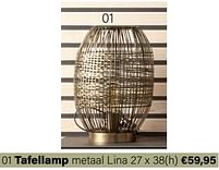 Aanbiedingen Tafellamp metaal lina - Huismerk - Multi Bazar - Geldig van 21/03/2022 tot 05/06/2022 bij Multi Bazar