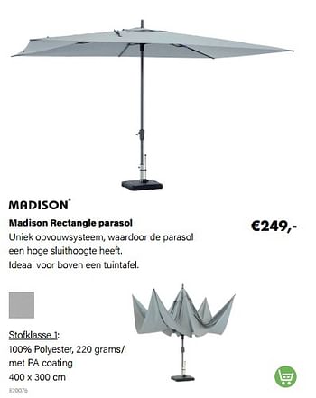 Aanbiedingen Madison rectangle parasol - Madison - Geldig van 21/03/2022 tot 05/06/2022 bij Multi Bazar