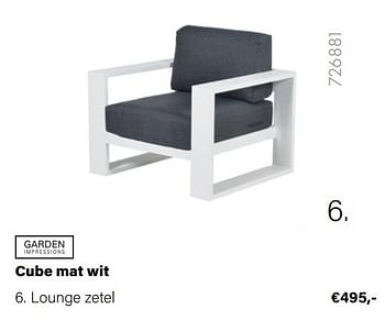 Aanbiedingen Cube mat wit lounge zetel - Garden Impressions - Geldig van 21/03/2022 tot 05/06/2022 bij Multi Bazar
