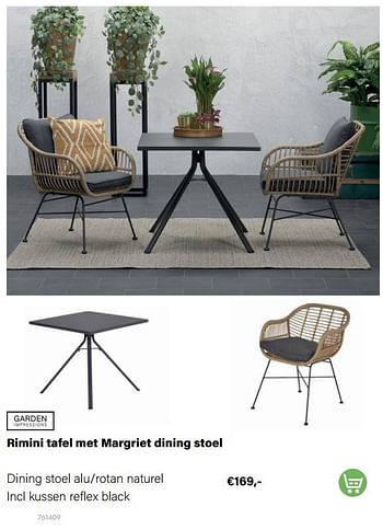 Aanbiedingen Margriet dining stoel alu-rotan naturel incl kussen reflex black - Garden Impressions - Geldig van 21/03/2022 tot 05/06/2022 bij Multi Bazar
