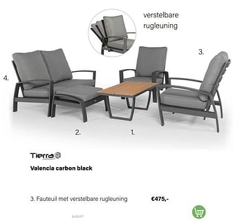 Aanbiedingen Valencia carbon black fauteuil met verstelbare rugleuning - Tierra Outdoor - Geldig van 21/03/2022 tot 05/06/2022 bij Multi Bazar