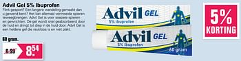 Aanbiedingen Advil gel 5% ibuprofen - Advil - Geldig van 16/03/2022 tot 22/04/2022 bij De Online Drogist