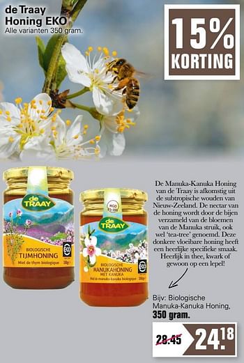 Aanbiedingen Biologische manuka-kanuka honing - de Traay - Geldig van 16/03/2022 tot 22/04/2022 bij De Online Drogist