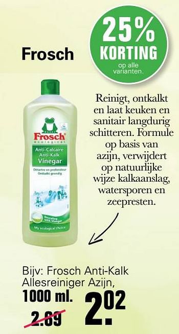 Aanbiedingen Frosch anti-kalk allesreiniger azijn - Frosch - Geldig van 16/03/2022 tot 22/04/2022 bij De Online Drogist