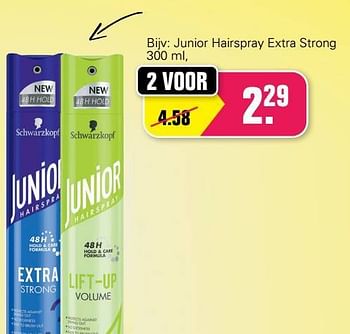 Aanbiedingen Junior hairspray extra strong - Schwartzkopf - Geldig van 16/03/2022 tot 22/04/2022 bij De Online Drogist