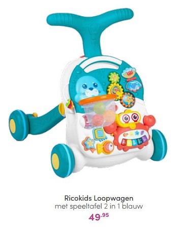 Aanbiedingen Ricokids loopwagen met speeltafel 2 in 1 blauw - Ricokids - Geldig van 20/03/2022 tot 26/03/2022 bij Baby & Tiener Megastore