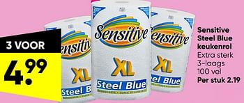 Aanbiedingen Sensitive steel blue keukenrol - Sensitive - Geldig van 28/03/2022 tot 10/04/2022 bij Big Bazar