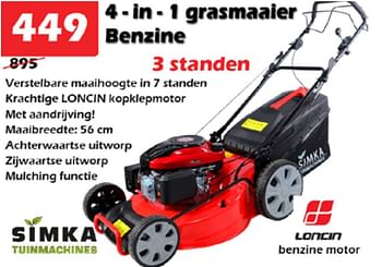 Aanbiedingen Simka tuinmachines 4 - in 1 grasmaaier benzine - Simka Tuinmachines - Geldig van 17/03/2022 tot 10/04/2022 bij Itek