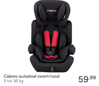 Aanbiedingen Cabino autostoel zwart-rood - Cabino - Geldig van 03/04/2022 tot 09/04/2022 bij Baby & Tiener Megastore