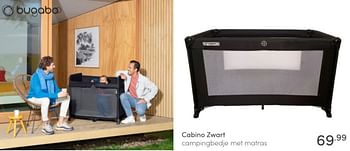 Aanbiedingen Cabino zwart campingbedje met matras - Cabino - Geldig van 03/04/2022 tot 09/04/2022 bij Baby & Tiener Megastore