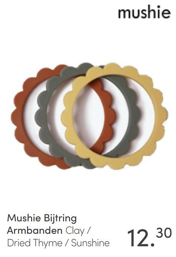 Aanbiedingen Mushie bijtring armbanden clay - dried thyme - sunshine - Mushie - Geldig van 03/04/2022 tot 09/04/2022 bij Baby & Tiener Megastore