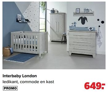 Aanbiedingen Interbaby london ledikant, commode en kast - Interbaby - Geldig van 28/03/2022 tot 23/04/2022 bij Baby-Dump