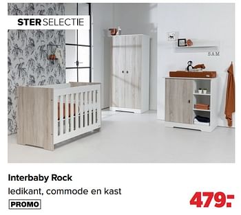 Aanbiedingen Interbaby rock ledikant, commode en kast - Interbaby - Geldig van 28/03/2022 tot 23/04/2022 bij Baby-Dump