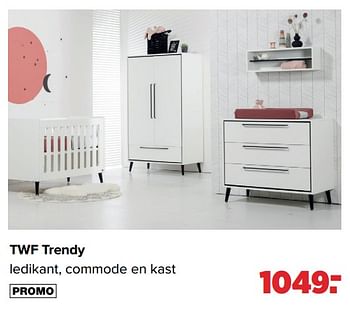 Aanbiedingen Twf trendy ledikant, commode en kast - TWF - Geldig van 28/03/2022 tot 23/04/2022 bij Baby-Dump