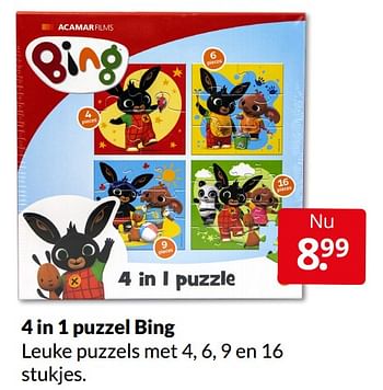 Aanbiedingen 4 in 1 puzzel bing - Bing - Geldig van 09/04/2022 tot 17/04/2022 bij Boekenvoordeel