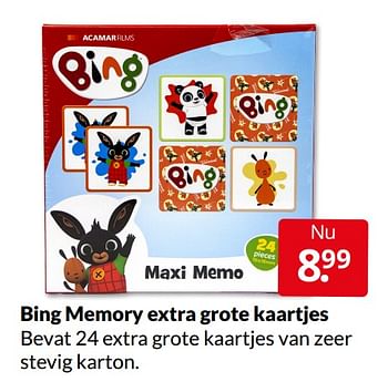 Aanbiedingen Bing memory extra grote kaartjes - Bing - Geldig van 09/04/2022 tot 17/04/2022 bij Boekenvoordeel
