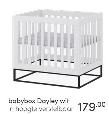 Aanbiedingen Babybox dayley wit in hoogte verstelbaar - Huismerk - Baby &amp; Tiener Megastore - Geldig van 10/04/2022 tot 16/04/2022 bij Baby & Tiener Megastore