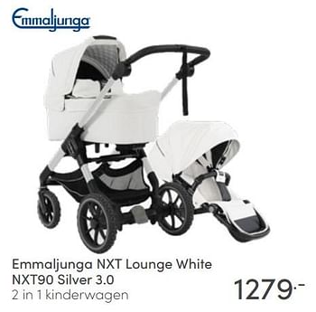 Aanbiedingen Emmaljunga nxt lounge white nxt90 silver 3.0 2 in 1 kinderwagen - Emmaljunga - Geldig van 10/04/2022 tot 16/04/2022 bij Baby & Tiener Megastore