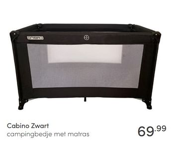 Aanbiedingen Cabino zwart campingbedje met matras - Cabino - Geldig van 10/04/2022 tot 16/04/2022 bij Baby & Tiener Megastore