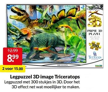 Aanbiedingen Legpuzzel 3d image triceratops - Huismerk - Boekenvoordeel - Geldig van 16/04/2022 tot 24/04/2022 bij Boekenvoordeel