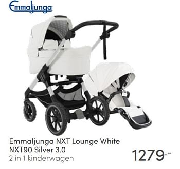 Aanbiedingen Emmaljunga nxt lounge white nxt90 silver 3.0 2 in 1 kinderwagen - Emmaljunga - Geldig van 17/04/2022 tot 23/04/2022 bij Baby & Tiener Megastore