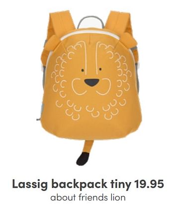 Aanbiedingen Lassig backpack tiny about friends lion - Lassig - Geldig van 17/04/2022 tot 23/04/2022 bij Baby & Tiener Megastore