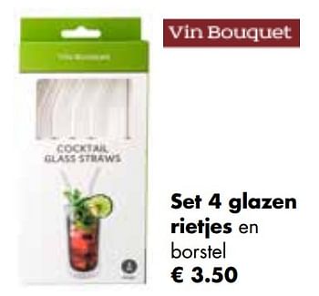 Aanbiedingen Set 4 glazen rietjes en borstel - Vin Bouquet - Geldig van 25/04/2022 tot 21/05/2022 bij Multi Bazar