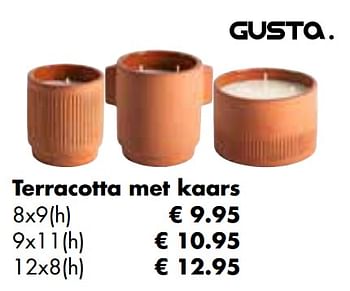 Aanbiedingen Terracotta met kaars - Gusta - Geldig van 25/04/2022 tot 21/05/2022 bij Multi Bazar