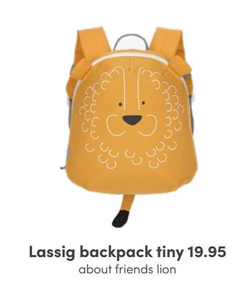 Aanbiedingen Lassig backpack tiny about friends lion - Lassig - Geldig van 17/04/2022 tot 30/04/2022 bij Baby & Tiener Megastore