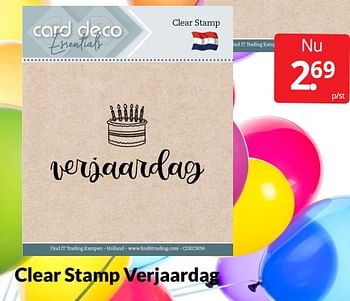 Aanbiedingen Clear stamp verjaardag - Card Deco Essentials - Geldig van 23/04/2022 tot 01/05/2022 bij Boekenvoordeel