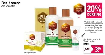 Aanbiedingen Handcrème aloë vera + honing - Bee Honest - Geldig van 20/04/2022 tot 07/05/2022 bij De Online Drogist
