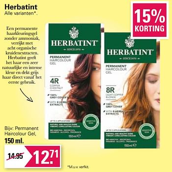 Aanbiedingen Permanent haircolour gel - Herbatint - Geldig van 20/04/2022 tot 07/05/2022 bij De Online Drogist