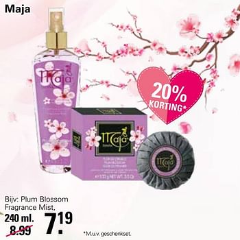 Aanbiedingen Plum blossom fragrance mist - Maja - Geldig van 20/04/2022 tot 07/05/2022 bij De Online Drogist