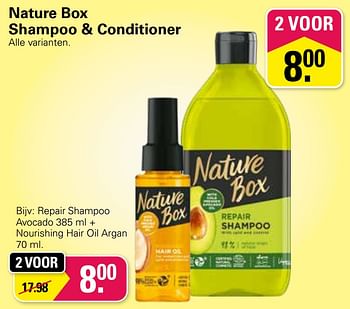 Aanbiedingen Repair shampoo avocado + nourishing hair oil argan - Nature Box - Geldig van 20/04/2022 tot 07/05/2022 bij De Online Drogist