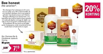 Aanbiedingen Shampoo bar + conditioner jojoba + honing - Bee Honest - Geldig van 20/04/2022 tot 07/05/2022 bij De Online Drogist