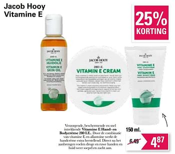 Aanbiedingen Vitamine e hand- en bodycrème 280 i.e. - Jacob Hooy - Geldig van 20/04/2022 tot 07/05/2022 bij De Online Drogist