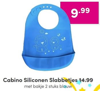 Aanbiedingen Cabino siliconen slabbetjes met bakje 2 stuks blauw - Cabino - Geldig van 24/04/2022 tot 30/04/2022 bij Baby & Tiener Megastore