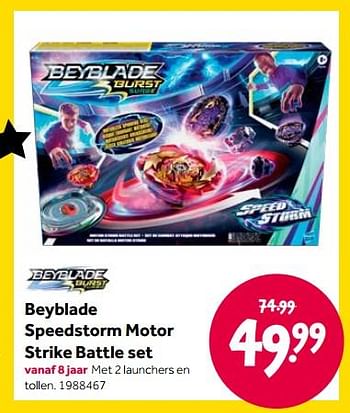 Aanbiedingen Beyblade speedstorm motor strike battle set - Beyblade - Geldig van 15/04/2022 tot 08/05/2022 bij Intertoys