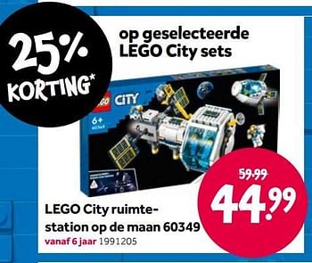 Aanbiedingen Lego city ruimtestation op de maan 60349 - Lego - Geldig van 15/04/2022 tot 08/05/2022 bij Intertoys