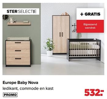Aanbiedingen Europe baby nova ledikant, commode en kast - Europe baby - Geldig van 25/04/2022 tot 14/05/2022 bij Baby-Dump