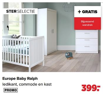 Aanbiedingen Europe baby ralph ledikant, commode en kast - Europe baby - Geldig van 25/04/2022 tot 14/05/2022 bij Baby-Dump