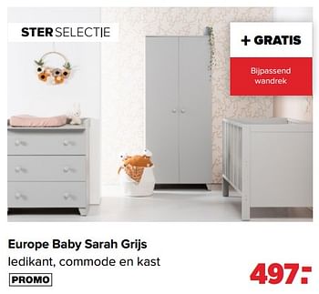 Aanbiedingen Europe baby sarah grijs ledikant, commode en kast - Europe baby - Geldig van 25/04/2022 tot 14/05/2022 bij Baby-Dump