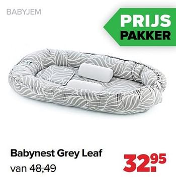 Aanbiedingen Babyjem babynest grey leaf - BabyJem - Geldig van 25/04/2022 tot 14/05/2022 bij Baby-Dump