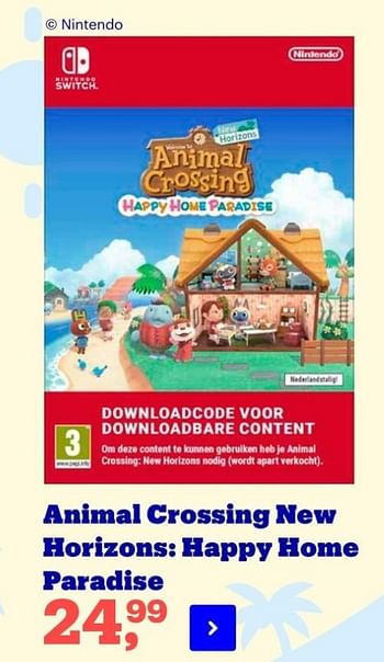 Aanbiedingen Animal crossing new horizons: happy home paradise - Nintendo - Geldig van 22/04/2022 tot 09/05/2022 bij Bol