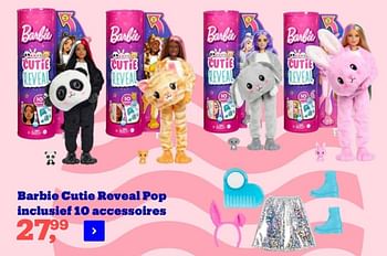 Aanbiedingen Barbie cutie reveal pop inclusief 10 accessoires - Mattel - Geldig van 22/04/2022 tot 09/05/2022 bij Bol