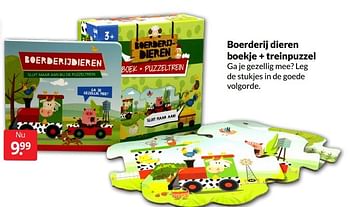 Aanbiedingen Boerderij dieren boekje + treinpuzzel - Huismerk - Boekenvoordeel - Geldig van 30/04/2022 tot 08/05/2022 bij Boekenvoordeel