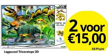 Aanbiedingen Legpuzzel triceratops 3d - Prime 3d - Geldig van 30/04/2022 tot 08/05/2022 bij Boekenvoordeel